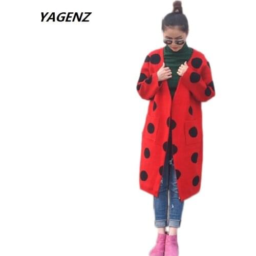 Women Cardigans Autumn Winter Casual Sweater Poncho Dot Printed Burderry Sweater Mujer Korean Long Cardigan feminino