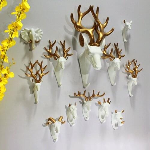 Animal Deer Head Coat Hook Adhesive Hanger Decorative Wall Antler Key Rack Home Decoration