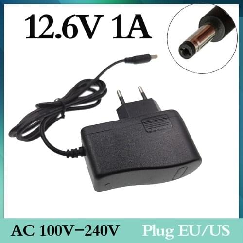 12.6V1A 3S Lithium Battery 18650 Smart Charger With Euro AC Plug and 5.5x2.1 DC plug