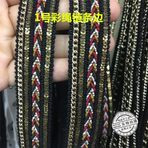 2Yards Gold Beaded Chain Lace Pearl Trims Vintage Fabric Paillette Sequin Lace Belt Accessories Wedding Dress Dentelle Applique