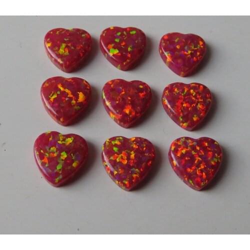 20pcs /lot 10mm synthetic heart Cabochon Cut Opal Stone for DIY Jewelry Heart flat bottom cut Opal beads for Necklace