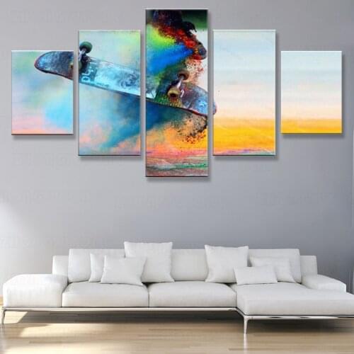 5 Panel Hd Printed Modular Canvas Painting Skateboard Extreme Sports Poster and Print Wall Art Sport Gym Room Decor with frmae