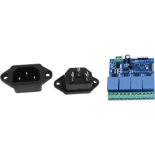 5 Pcs 3P IEC 320 C14 Male Plug Panel Power Inlet Sockets & 1 Pcs 12V 4CH Remote Control Switch Bluetooth Relay Module