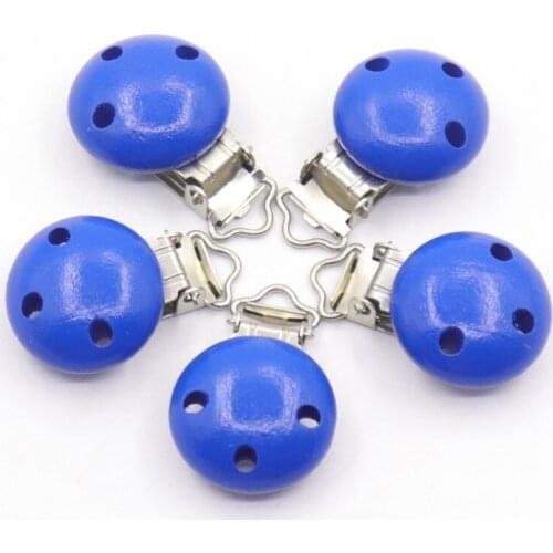 5pcs Navy blu Wooden Teether Dummy Clip (2.9*4.6 Cm) Diy Pacifier Holder Baby Nursing Accessories Can Chew Clips Baby Teether