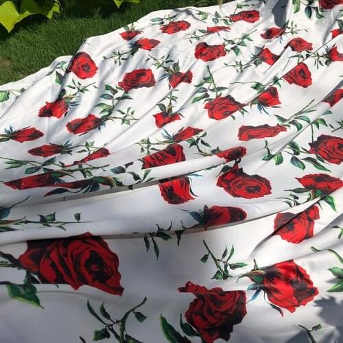 50x145cm Spring summer new rose flower soft stretch satin digital print skirt diy polyester fabric cloth for dress