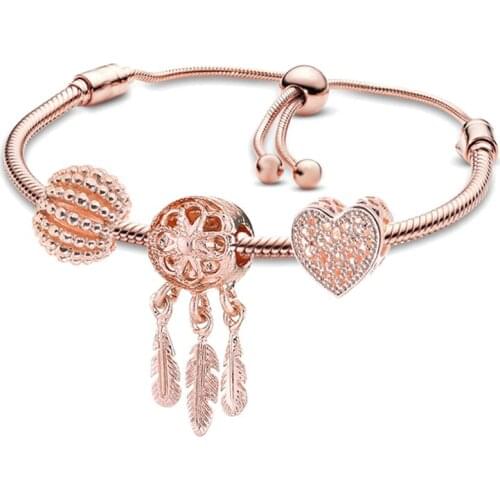 New Arrival High Quality Rose Gold Dreamcatcher Beads Charm Bracelet DIY Adjustable Bracelet For Women Brand Jewelry Gift