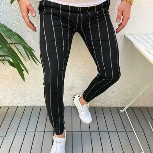 Summer Autumn New Fashion Men Casual Slim Fit Skinny Striped Pants Business Formal Suit Dress Pants Slacks Trousers