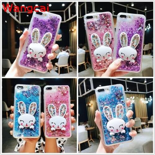 For Samsung Galaxy A9 A8 A7 A5 A3 Plus J7 J5 J3 2018 2017 2016 S10 5G Case Quicksand Liquid Rabbit Holder Stand Glitter Cover