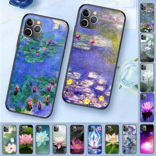 Hot Soft Phone Case For iphone 11 11pro max 5s SE 6s 7 8plus x xs xr xsmax case Flower Chinese lotus Monet Garden Lotus