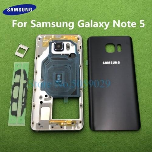 For Samsung Galaxy Note 5 N920 N920F Middle Front Frame Full Housing Rear Housing Bezel Holder Frame Back Glass Cover Case door