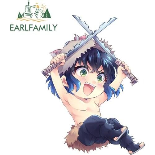 EARLFAMILY 13cm x 10cm Anime Demon Slayer Cartoon Baby Hashibira Inosuke Car Sticker JDM Car Door Windows Decal Car Accessories