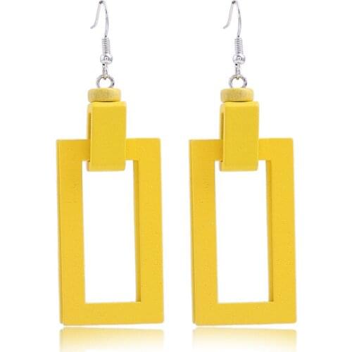 Fooderwerk Jewelry Korean Version Of The Exaggerated Geometric Square Long Wooden ZA Earrings For Women Jewelry Wholesale