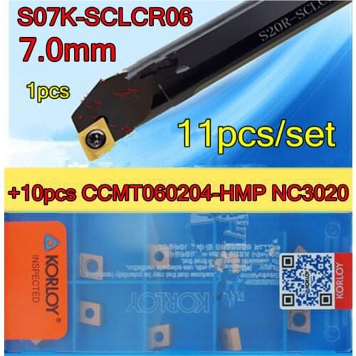 S07K-SCLCR06=7.0mm CNC Inner hole Turning Tool 1pcs + 10pcs CCMT060204-HMP NC3020 = 11pcs/set Processing steel