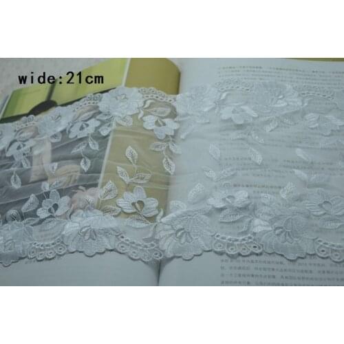 21cm width(2yds/lot) DIY white Pretty Embroidered Tulle Lace Trim Mesh Lace Trim for Handmade Dress