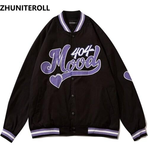 Hip Hop Harajuku Embroidery Letter Heart Bomber Jacket Men Patchwork High Street Baseball Coats Streetwear Black Tops Clothing