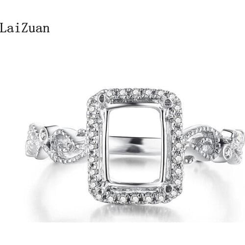 LaiZuan Cushion 8x6mm Semi Mount Engagement Ring Setting Solid 14k White Gold Natural Diamonds Ring Women Wedding Party Jewelry