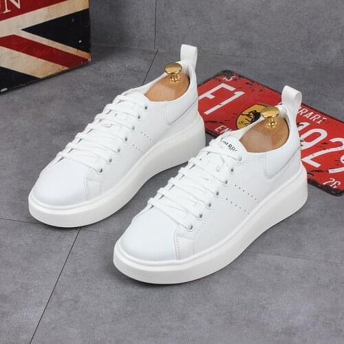 Korean style mens casual original leather shoes breathable summer platform white shoe young streetwear sneakers chaussure homme