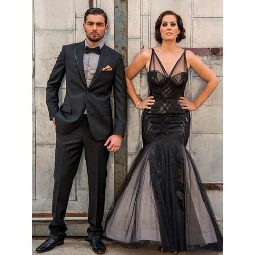 ANNIEBRITNEY Black 2 Piece Slim Fit Men Formal Suit Tailor Made Groom Wedding Tuxedo 2 Piece Prom Wedding Business Men Suit Set