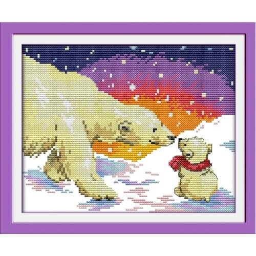 Polar bear Maternal love Cross Stitch Kits Embroidery Needlework Kit Printed pattern Canvas Cross-stitch set DIY Home Decor