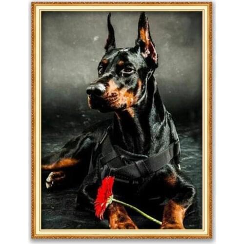 Animal Dog Doberman DIY 11CT Embroidery Cross Stitch Kits Needlework Craft Set Cotton Thread Printed Canvas Home Decoration