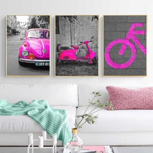 Nordic Street Black Pink Scene Wall Art Canvas Paintings Car Posters Wall Art Prints and Posters Living Room Home Decor