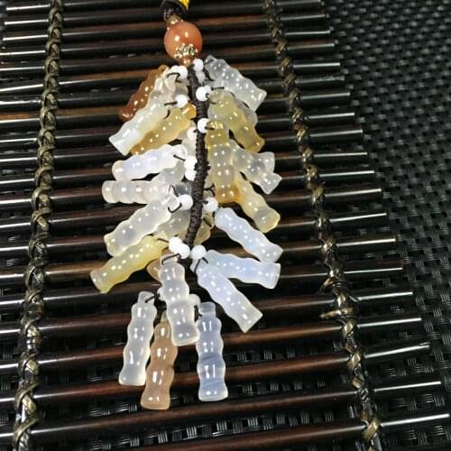 Natural agate jade handcarved bamboo joint pendant car decorations simple retro temperament jewellery fashion for women men