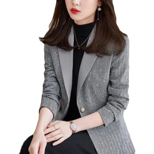 2021 New Fashion Women Striped Suit Jacket Spring Autumn Casual Blazer Plus Size Trench Coat A Buckle Khaki Chaqueta Traje Mujer