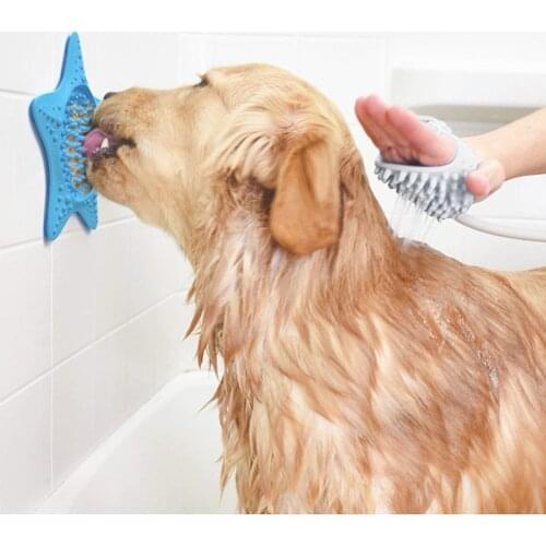 New Pets Shower Lick Pad Small Pets Blue Sea Star Silicone Licking Mat with Suction Cup Dog Bathing Distraction Toy Pet Supplies
