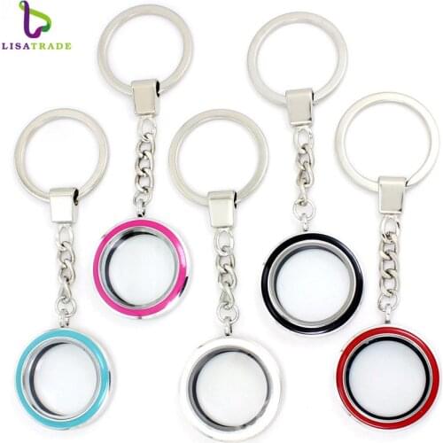 New !! 30mm Round twist living locket keychains high quality floating charm locket Zinc Alloy LSFK15