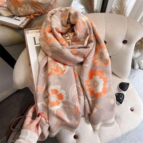 New Winter Floral Cashmere Scarf Women Pashmina Shawls Thick Female Warm Blanket Wraps Fashion Lady Bufanda Bandana 2021