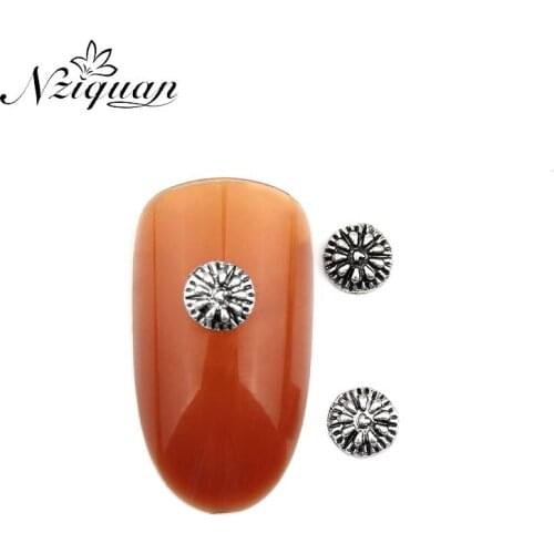 NZIQUAN new 20 pieces/box geometric 3D graphics ancient silver metal nail decoration ladies DIY art nail accessories