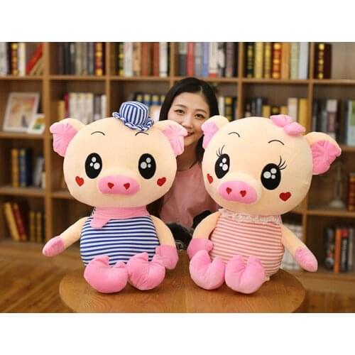 About 50cm cartoon couple love pig plush toy lovely stripes design pig soft doll throw pillow toy Christmas gift b1602