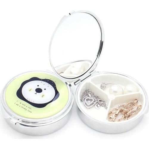 Portable Storage Organizer Metal Round Pill Medicinel Box Jewelry Box Earring Holder Women Container Dispenser Case