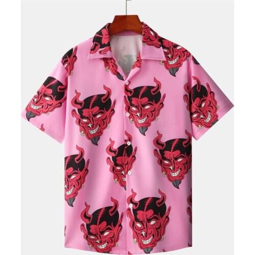 New Devil 3D All-print Short Sleeve Shirt Summer Mens Floral Loose Hawaiian Street Tops Hip Hop Couple Fashion Shirt CS11