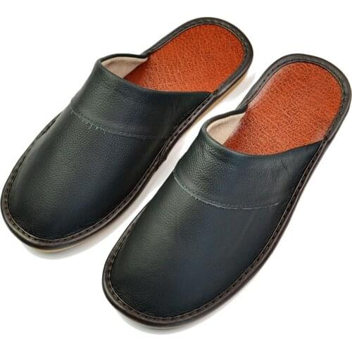 Men Home Slippers Luxury 2021 New Spring Summer Women Cow Leather Indoor Slides Flip Flops Flat House Shoes