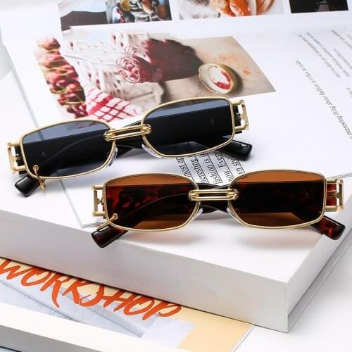 New Retro Square Sunglasses Women Small Rectangle Rimless Men Sun Glasses Summer Style Female Green golden UV400 Eyewear