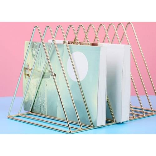 Modern Iron Art File Organizer Desktop Book Storage Rack Bookshelf Magazine Holder Nordic Style Display Home Room Arrange Decor