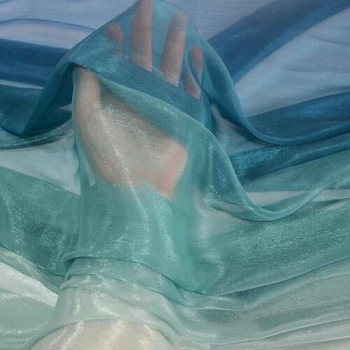 Glassy Rainbow Gradient Crepe Chiffon Fabric Flowing Organza Floral Tulle Fabric For Wedding Dress,Stage Decor,By The Meter