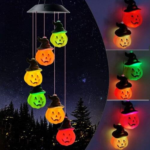 Halloween Solar Pumpkin Wind Chime Light Halloween Solar LED Light Windchimes Waterproof Light For Garden Patio Lawn Decoration