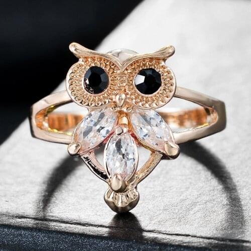 Korean Fashion Owl Animal Rings Party Jewelry Creative Alloy Crystal Zircon Rings For Women Accessories
