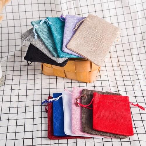 50Pcs/lot Vintage Natural Burlap Hessia Candy Box Gift Bags Wedding Party Favor Decoration Gift Pouch Jute Bags Jewelry Package