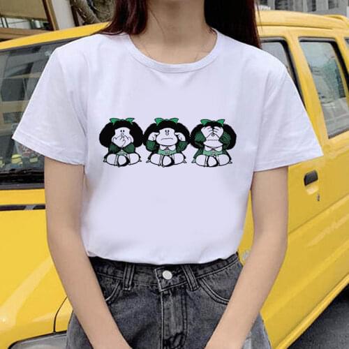 Womens T-shirt Mafalda Cartoon Fashion Print T-shirt Ladies Casual Harajuku Graphic T-shirt Short Sleeve Kawaii Tshirt Female