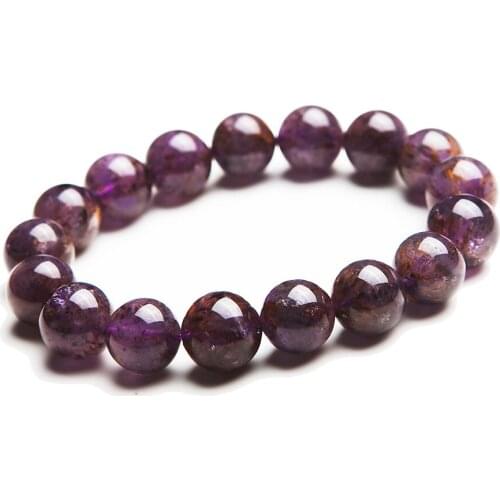 Stretch Charm Bracelets For Women 12mm Natural Gold Purple Titanium Cacoxenite Transaprent Clear Crystal Round Bead Bracelet