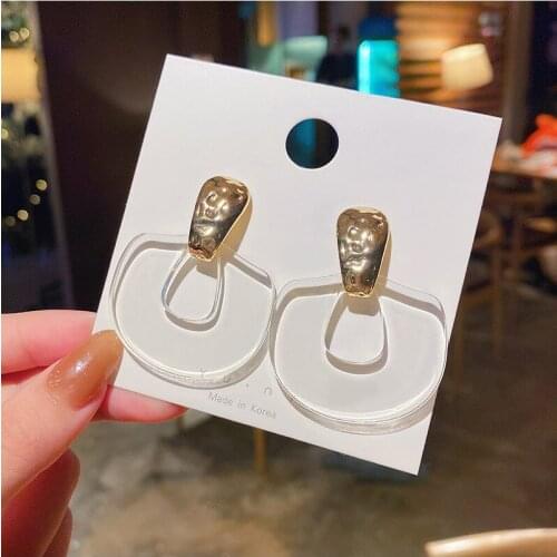 S925 Needles Ins Acrylic Female Earrings Personality Of Transparent Exaggerated Geometric Shape Trend Of Earrings
