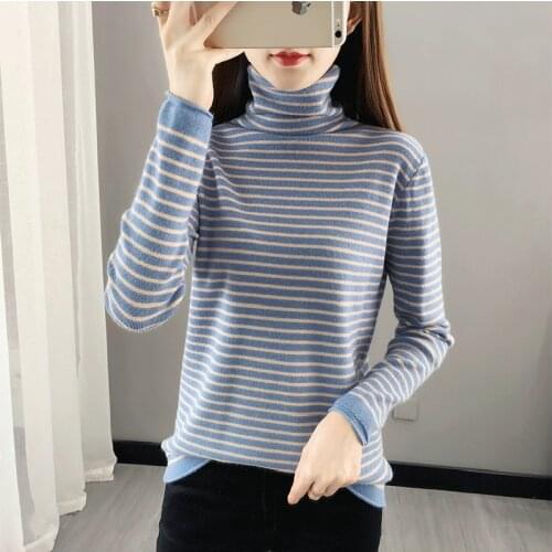 2020 Autumn Winter Sweater All Match Striped Neck Womens Clothing Sweater Top Knitted High Street Long Sleeve Pullover