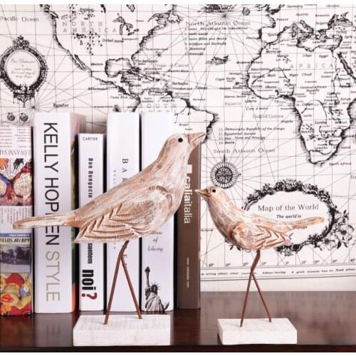 1Pair Mediterranean Style Vintage Home Decor Marine Carved Wood Crafts Birds