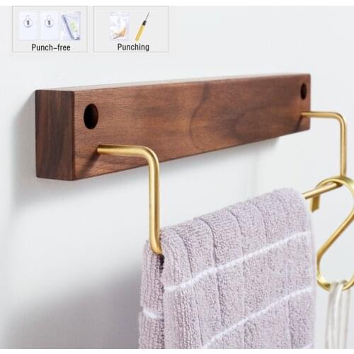 1Pc Solid Wood Bathroom Towel Rack Wall Hanging Single Rod Toilet Bath Towel Storage Shelf Home Supplies
