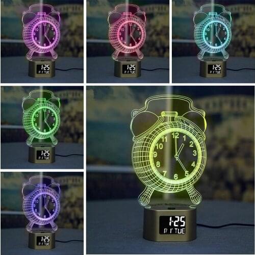 3D Clock Light 3D LED Lamp Base Acrylic Night Light Base 7 Color Romantic Luminous Modern Indoor Night Light Light Base