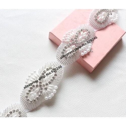 4pcs/lot bridal white pearl trimmings butterfly-tie crystal rhinestone chain hotfix garment accessory hairband embellishments