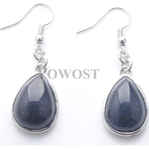 5Pairs Women Drop Earrings Natural Blue Sand Gem Stone Teardrop Bead Reiki Healing Earrings Bohemian Jewelry QR3174